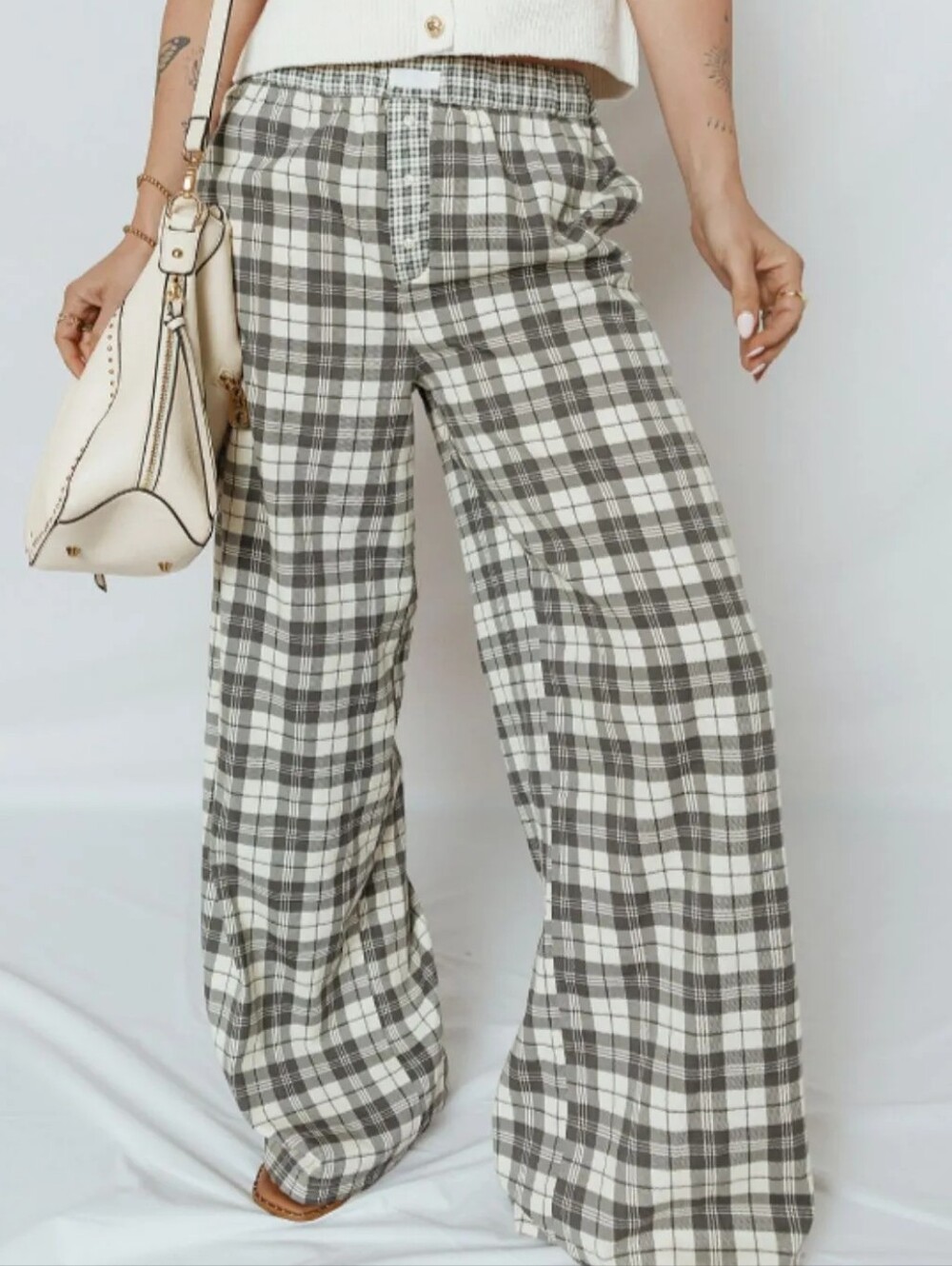 Plaid Wide Leg Pants